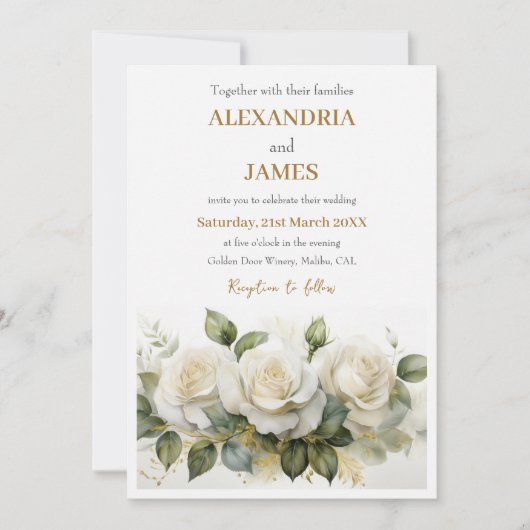 Bruidsboeket met witte rozen kaart (Voorkant)