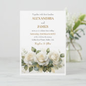 Bruidsboeket met witte rozen kaart (Staand voorkant)