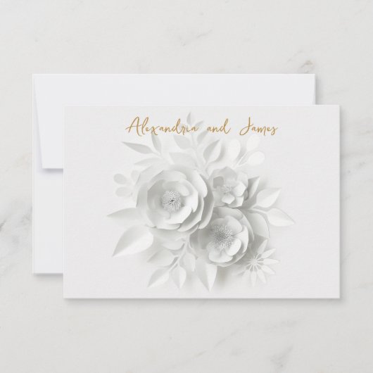 Bruidsboeket met witte rozen RSVP kaartje (Voorkant)