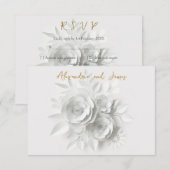 Bruidsboeket met witte rozen RSVP kaartje (Voorkant / Achterkant)
