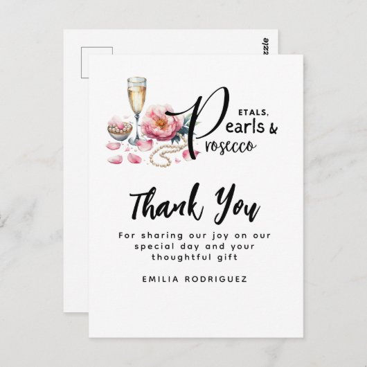 Bruidsboeket Parels Prosecco Favorieten Bruidsmeis Briefkaart (Voorkant / Achterkant)