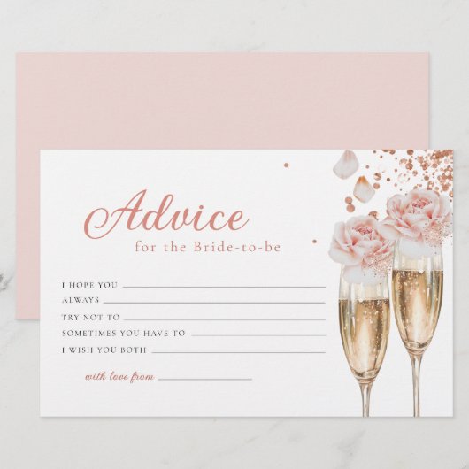 Bruidsboeket & Prosecco Advieskaart Bruiloft Feest Briefpapier (Voorkant / Achterkant)