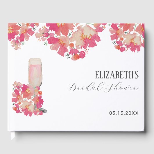 Bruidsboeket & Prosecco Bruiloft Bloem Roze Gastenboek (Voorkant)