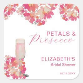 Bruidsboeket & Prosecco Bruiloft Bloemen Roze Vierkante Sticker
