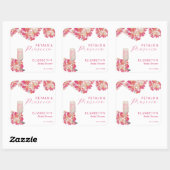 Bruidsboeket & Prosecco Bruiloft Bloemen Roze Vierkante Sticker (Vel)