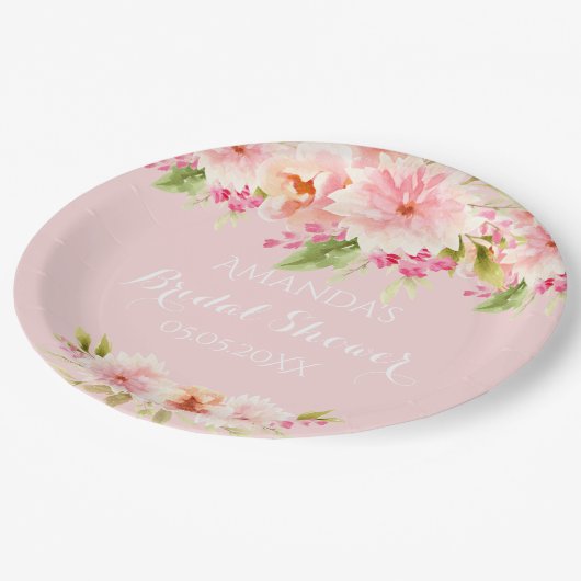 Bruidsboeket roze bloemen papieren bordje (Gekanteld)