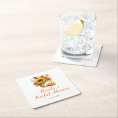 Bruidsboeket van pompoenbloemen op bruidsfeestje kartonnen onderzetters (Insitu)