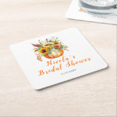 Bruidsboeket van pompoenbloemen op bruiloft feest kartonnen onderzetters (Schuin)