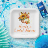 Bruidsboeket van pompoenbloemen op bruiloft feest papieren bordje (Feest)