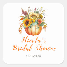 Bruidsboeket van pompoenbloemen op bruiloftsfeest vierkante sticker