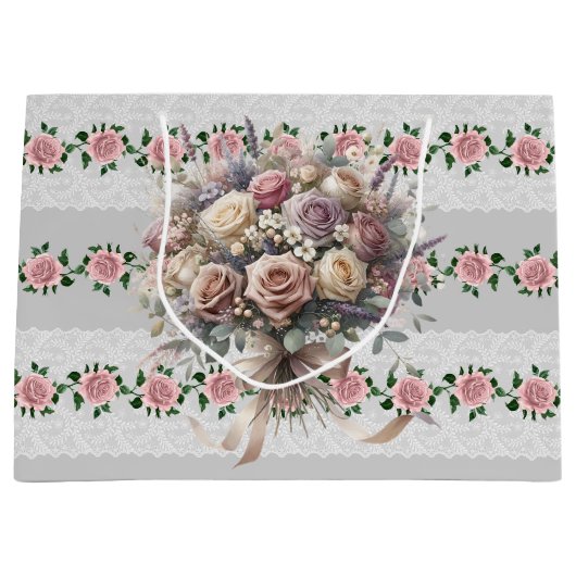 Bruidsboeket van roze rozen groot cadeauzakje (Voorkant)