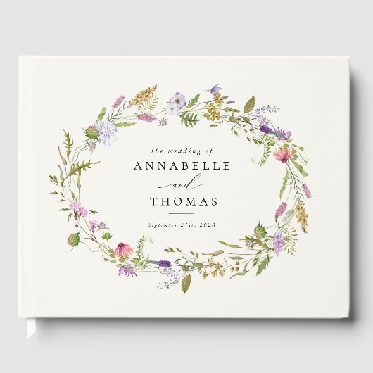 Bruidsboeket van wilde bloemen en groen gastenboek (Voorkant)