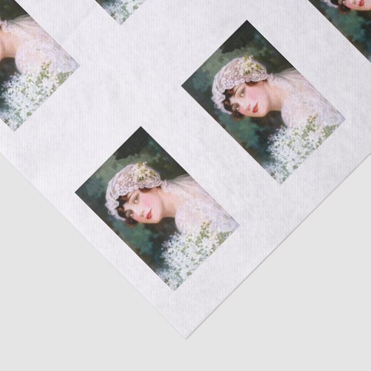 Bruidsboeket van witte kant met bloemen tissuepapier (Detail)