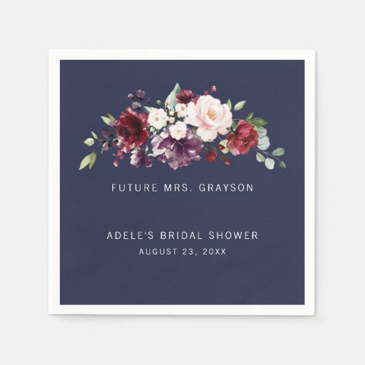 Bruidsboeket Wijn Blush Future Mrs Bruiloft Navy Servet (Voorkant)