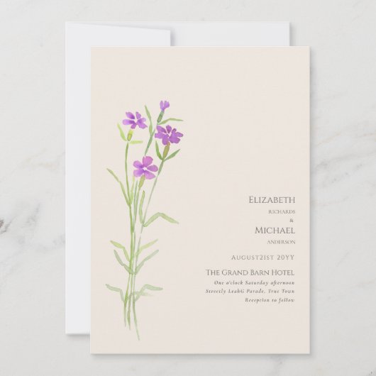 Bruidsboeket Wildflower Uitnodiging Bloemendruk of (Voorkant)