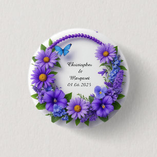 Bruidsboeketframe met kleurrijke bloemen ronde button 3,2 cm
