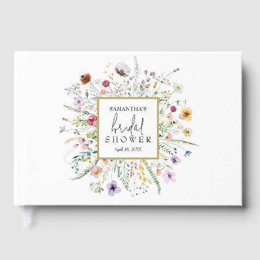 Bruidsboeketgastenboek met wilde bloemen gastenboek (Voorkant)