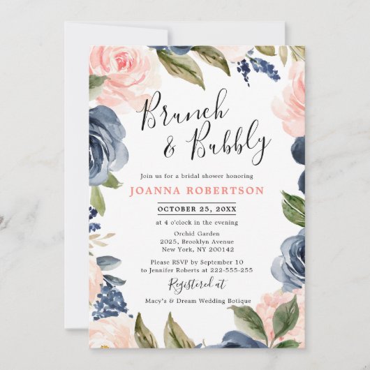 Bruidsboho feest in Navy Blauwe Roze Roos Kaart (Voorkant)