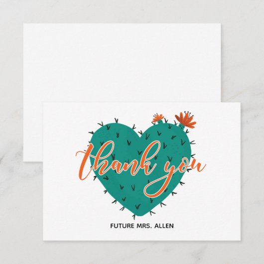 Bruidsboottthank-youkaart met vetplant hart bedankkaart (Voorkant / Achterkant)