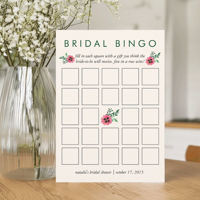 Bruidsborrel Bingo Spelkaart | Roze Bloemen (Creator heeft geüpload)