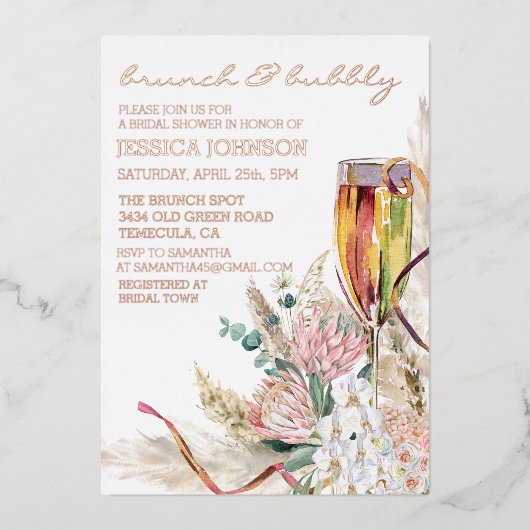 Bruidsborrel Bruiloft Champagne Boho Bruidsshower Folie Uitnodiging (Voorkant)