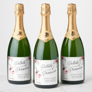Bruidsborrel Bruisende Wijn Lab met Bloemblaadjes  Sparkling Wijnetiket