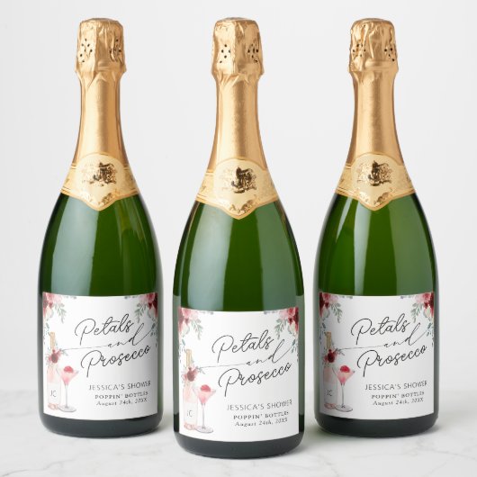 Bruidsborrel Bruisende Wijn Lab met Bloemblaadjes Sparkling Wijnetiket (Flessen)