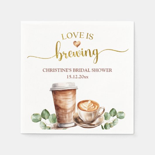 Bruidsborrel servetten 'Coffee Love is Brewing' (Voorkant)
