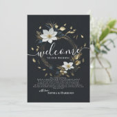 Bruidsbrief met bloemenkrans en huwelijksprogramma kaart (Staand voorkant)