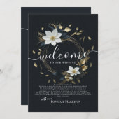 Bruidsbrief met bloemenkrans en huwelijksprogramma kaart (Voorkant / Achterkant)