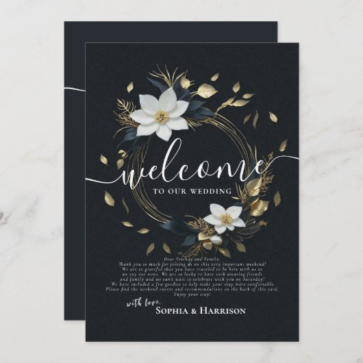 Bruidsbrief met bloemenkrans en huwelijksprogramma kaart (Voorkant / Achterkant)