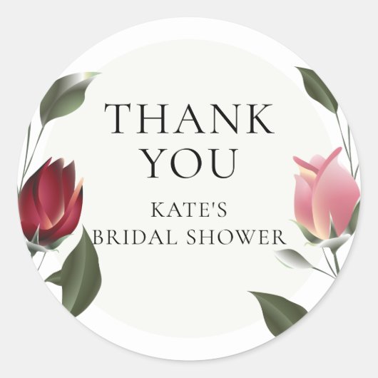 Bruidsbruiloft Bedankt met Moderne Rozen Ronde Sticker (Voorkant)