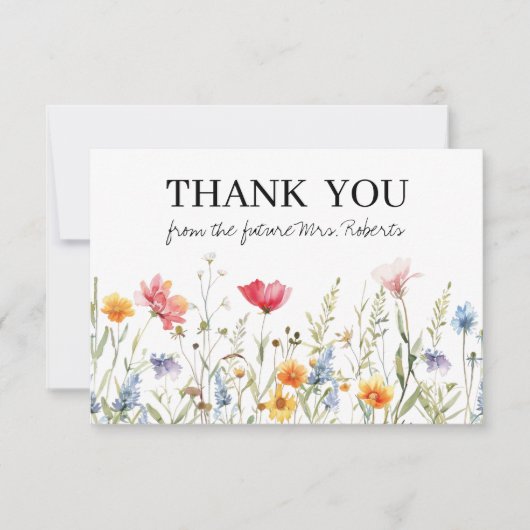 Bruidsbruiloft Dankkaart met Wilde Bloemen Bedankkaart (Voorkant)
