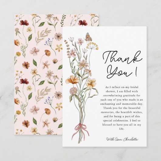 Bruidsbruiloft Dankkaart met Wilde Bloemen Bedankkaart (Voorkant / Achterkant)