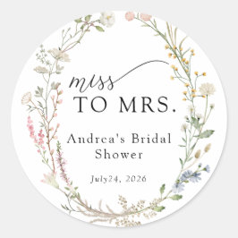 Bruidsbruiloft met wilde bloemen ronde sticker