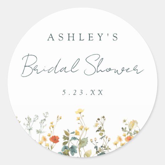 Bruidsbruiloft met wilde bloemen ronde sticker (Voorkant)