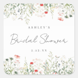 Bruidsbruiloft met wilde bloemen vierkante sticker