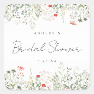 Bruidsbruiloft met wilde bloemen vierkante sticker