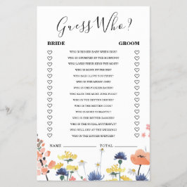 Bruidsbruiloft wildflower Raad Wie Game Flyer