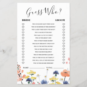 Bruidsbruiloft wildflower Raad Wie Game Flyer