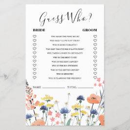 Bruidsbruiloft wildflower Raad Wie Game Flyer