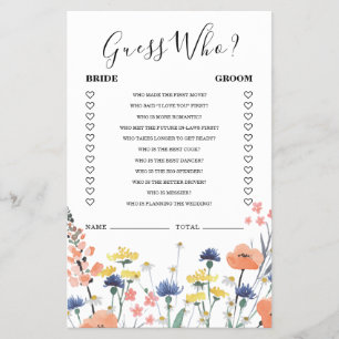 Bruidsbruiloft wildflower Raad Wie Game Flyer