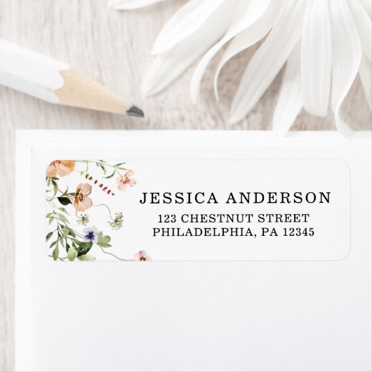 Bruidsbruiloft Wildflower Roze Bloemenlabel Etiket (Insitu)