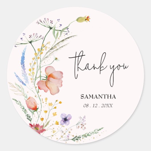 Bruidsbruiloft Wildflowers Roze Ronde Sticker (Voorkant)