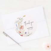 Bruidsbruiloft Wildflowers Roze Ronde Sticker (Envelop)