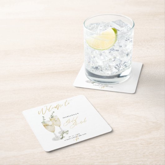 Bruidsbrunch Champagne Gouden Calligrafie Welkom Kartonnen Onderzetters (Insitu)