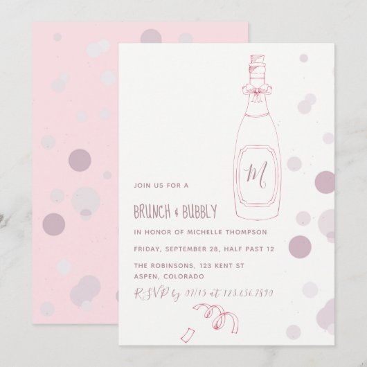 Bruidsbrunch en bruiloft uitnodiging met bubbels (Voorkant / Achterkant)