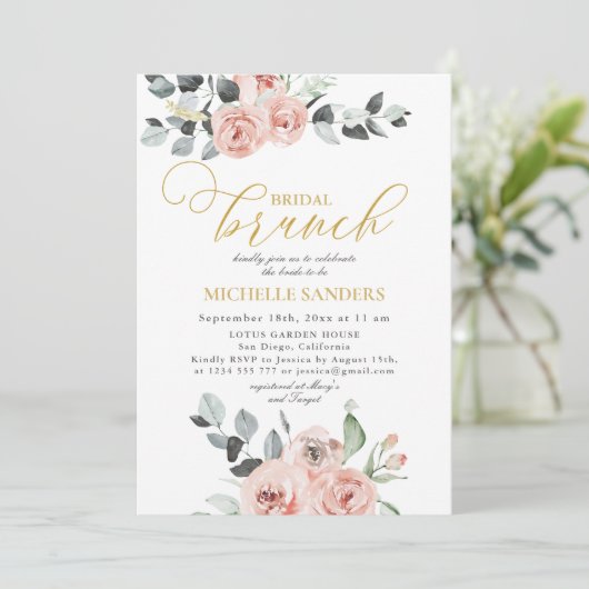 Bruidsbrunch Eucalyptus Dusty Roos Bloemen Kaart (Staand voorkant)