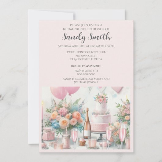 Bruidsbrunch met roze uitnodiging (Voorkant)
