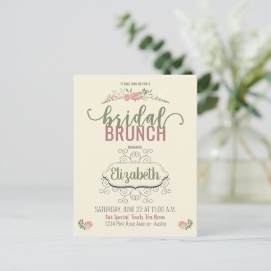 Bruidsbrunch Roos Douche Uitnodiging Briefkaart (Staand voorkant)